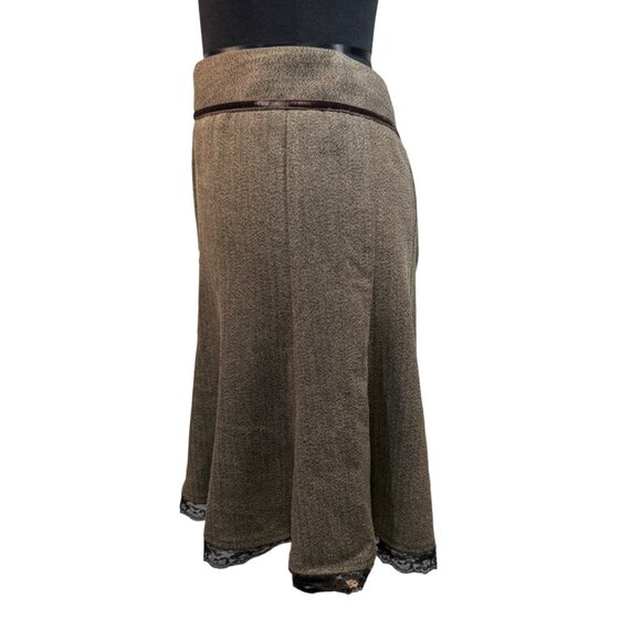 Tracy Evans Brown Herringbone Skirt With Lace Trim & Button Details Size 9 - Picture 4 of 7